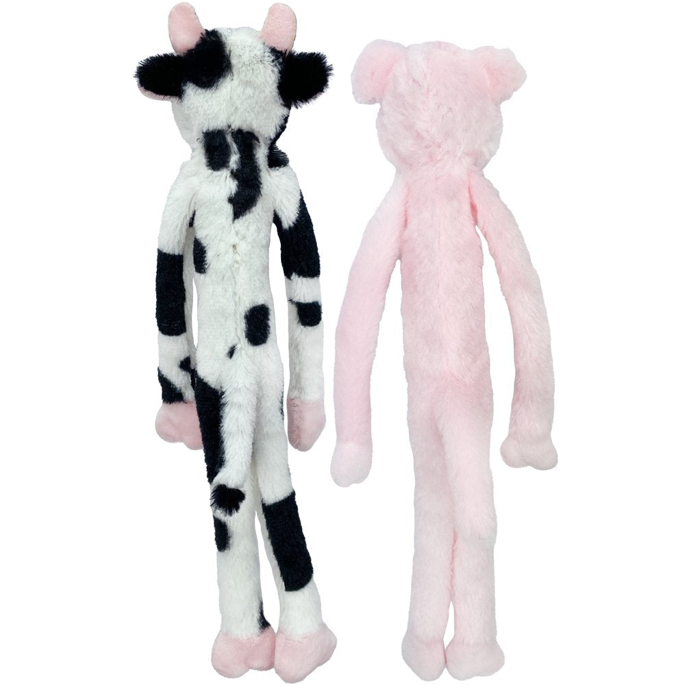 Plush Dog Toys, Dangle Animals, 2 Pack, Plush Cow and Pig with Squeaker