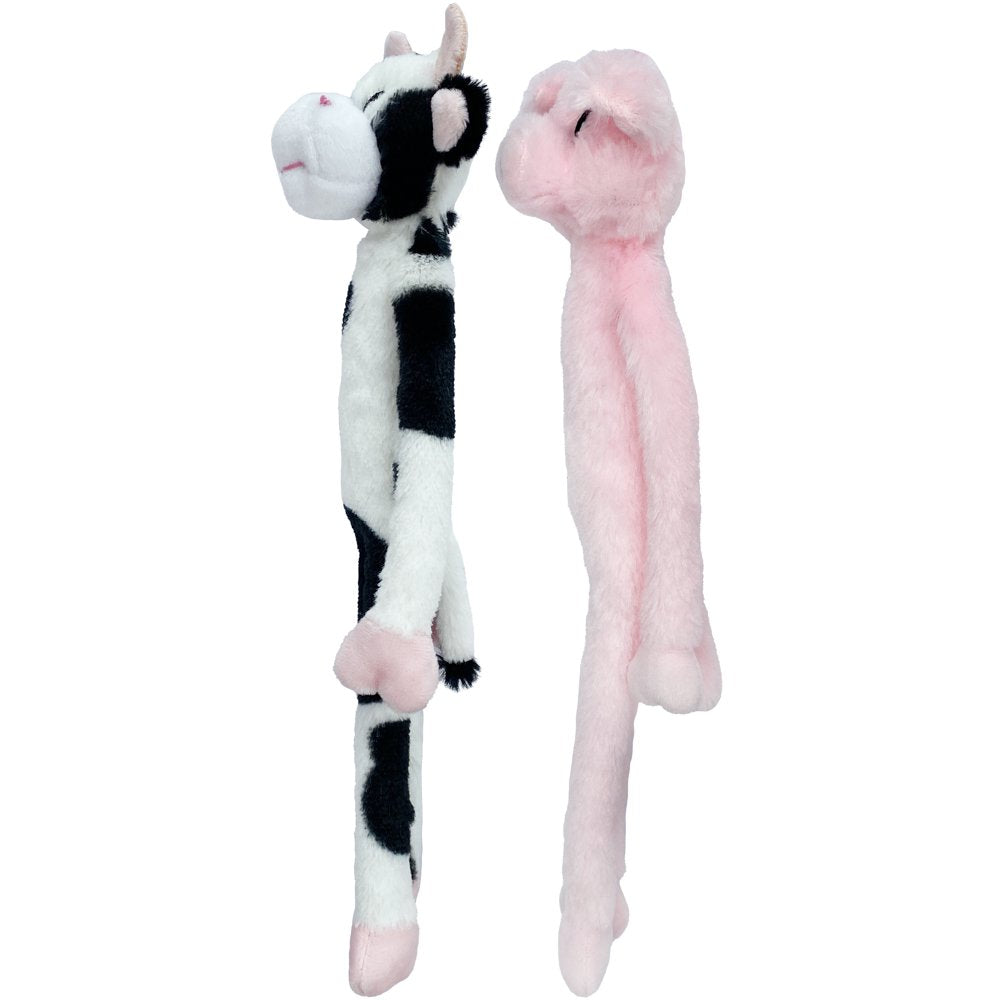 Plush Dog Toys, Dangle Animals, 2 Pack, Plush Cow and Pig with Squeaker