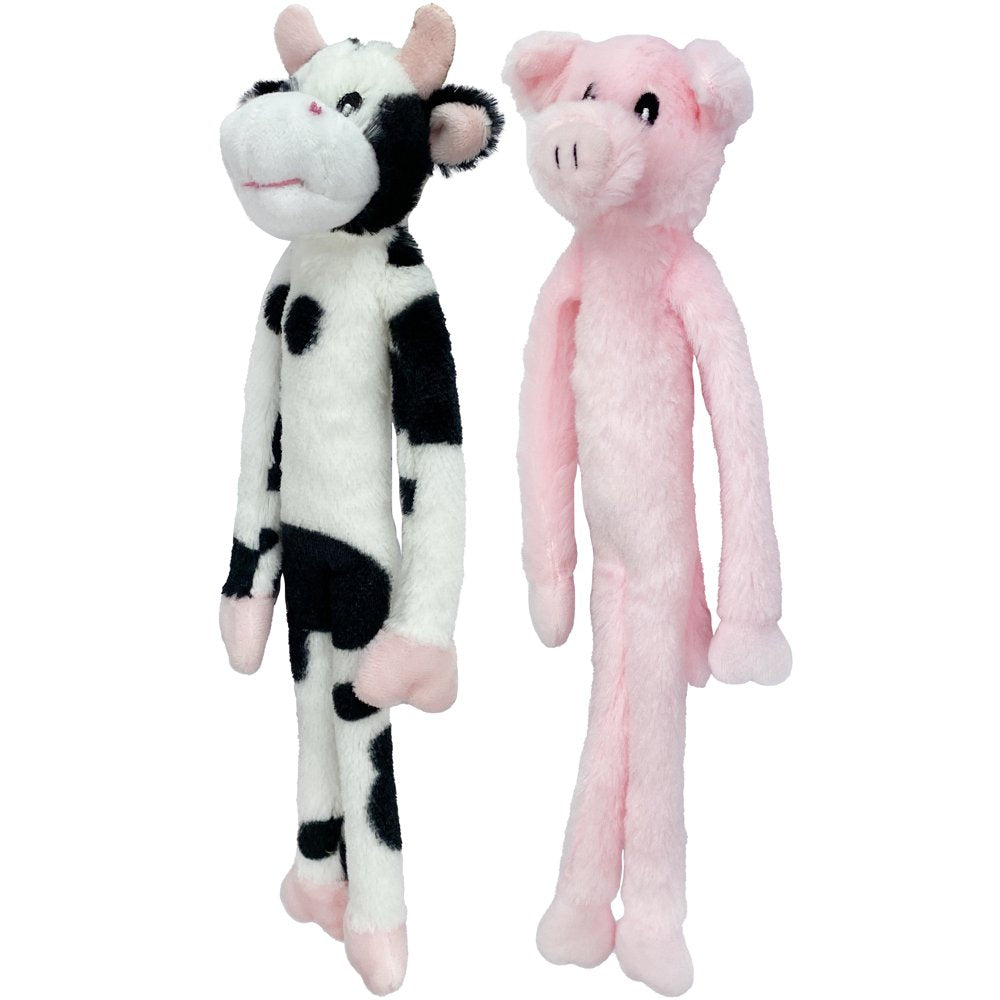 Plush Dog Toys, Dangle Animals, 2 Pack, Plush Cow and Pig with Squeaker