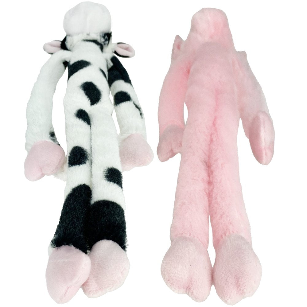 Plush Dog Toys, Dangle Animals, 2 Pack, Plush Cow and Pig with Squeaker