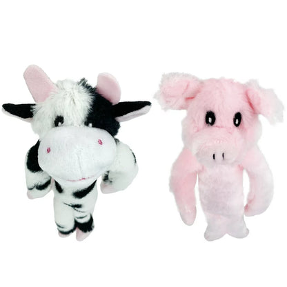 Plush Dog Toys, Dangle Animals, 2 Pack, Plush Cow and Pig with Squeaker