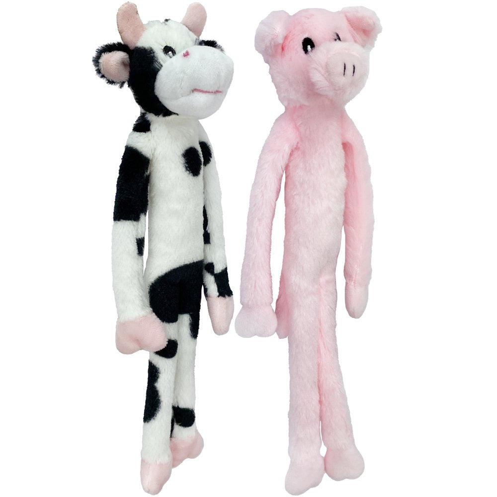 Plush Dog Toys, Dangle Animals, 2 Pack, Plush Cow and Pig with Squeaker