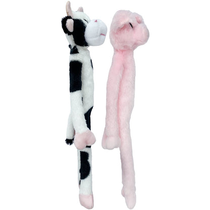 Plush Dog Toys, Dangle Animals, 2 Pack, Plush Cow and Pig with Squeaker