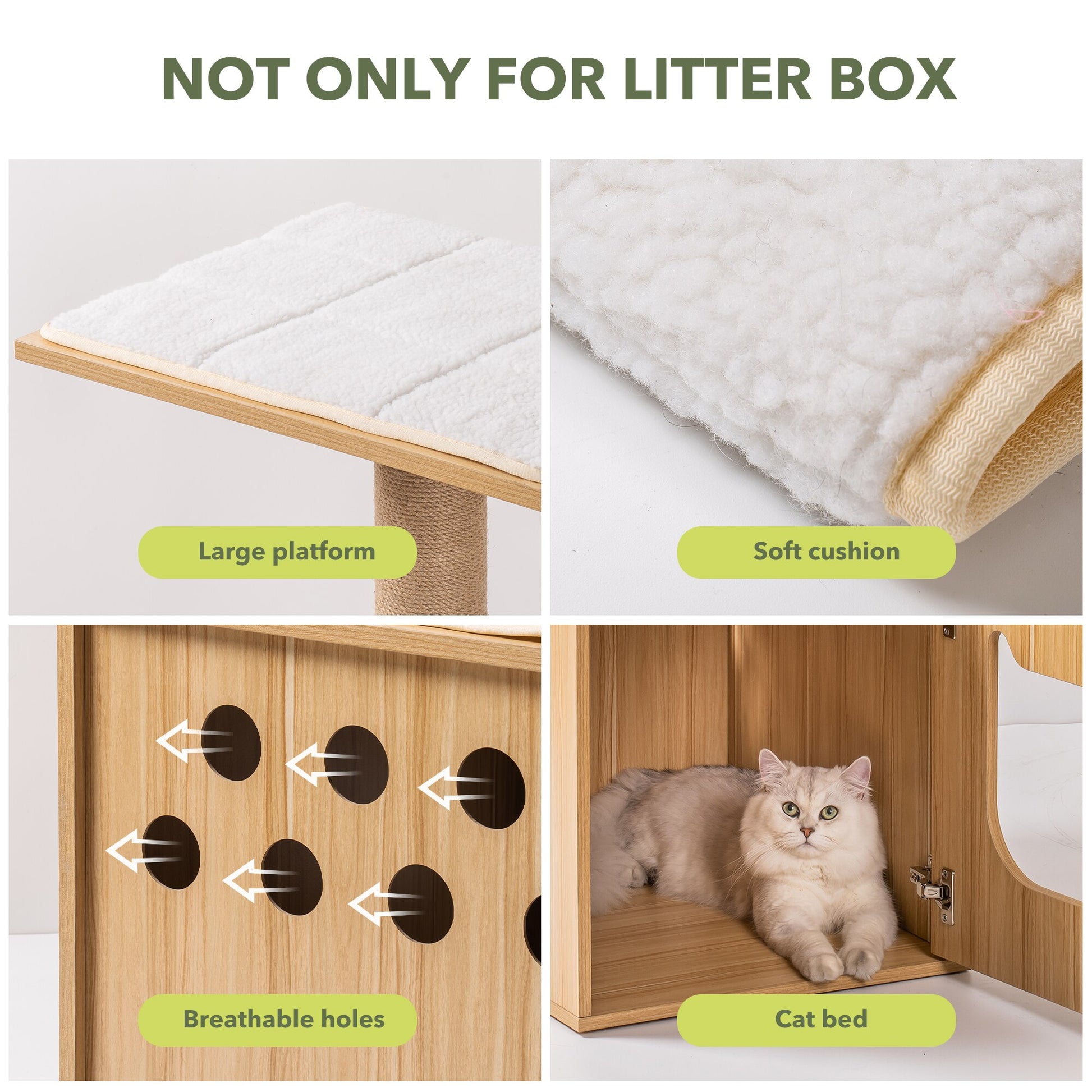 Wooden Cat House with Cat Bed Hidden Cat Washroom Furniture Cat Tree with Scratching Post Cat Litter Box Enclosure