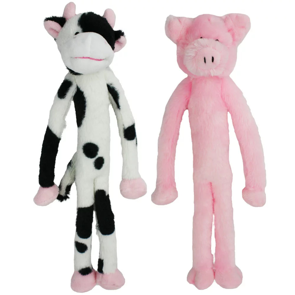 Plush Dog Toys, Dangle Animals, 2 Pack, Plush Cow and Pig with Squeaker