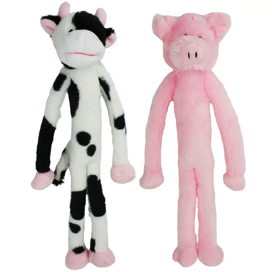 Plush Dog Toys, Dangle Animals, 2 Pack, Plush Cow and Pig with Squeaker